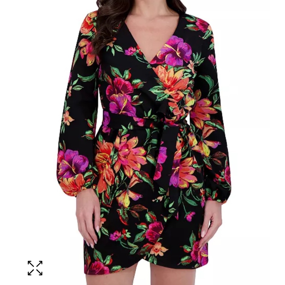 Floral Wrap Dress with Long Sleeves